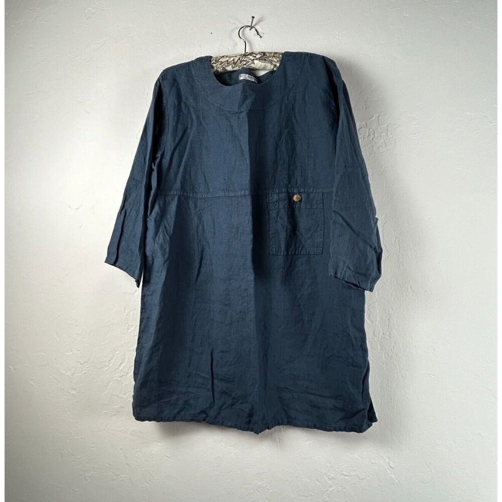 Russ Berens Malibu USA Pre-Shrunk 3/4 Sleeve Tunic Top/Dress Large Blue Pocket
